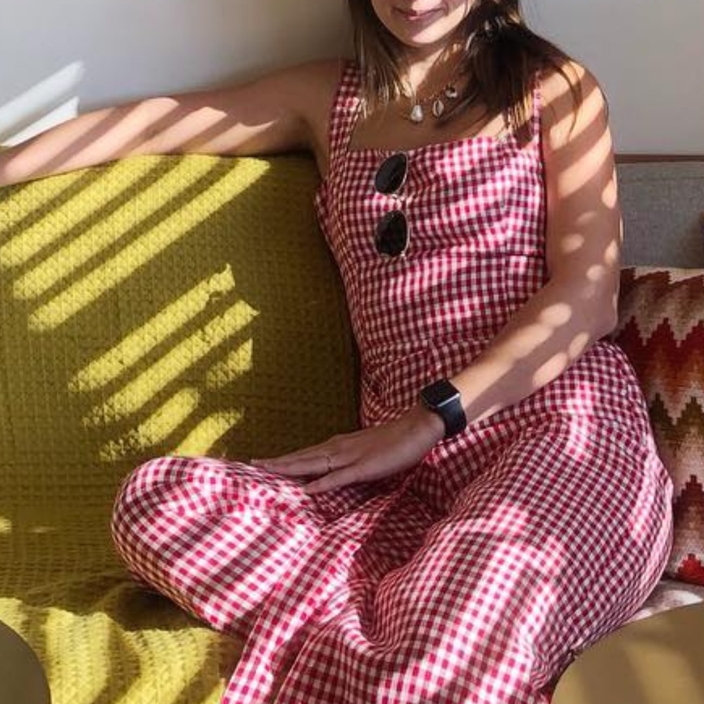 Reformation Gingham Red Linen Jumpsuit Size 2